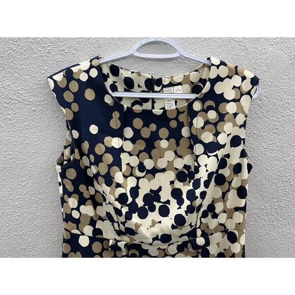 Womens Emma & Michele Dress Size 6 Blue and Tan Dotted Cap Sleeve Pencil - Picture 3 of 15